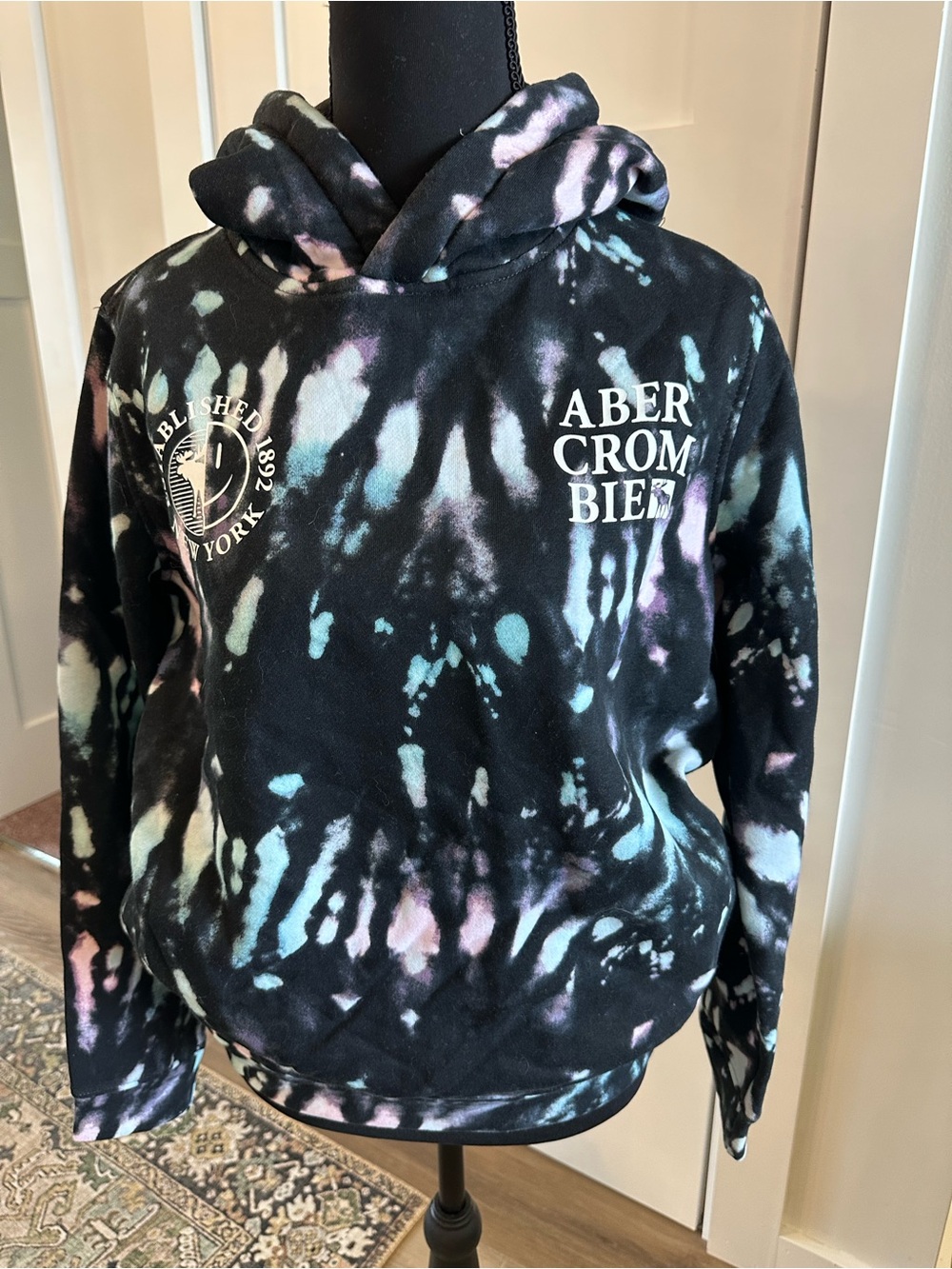 Abercrombie Kids Size 13/14 Black Tie-Dye Logo Hoodie